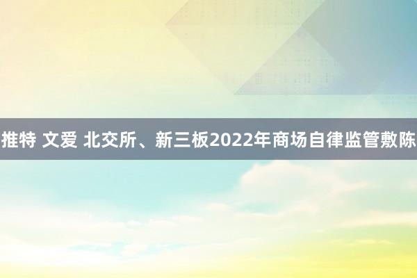 推特 文爱 北交所、新三板2022年商场自律监管敷陈