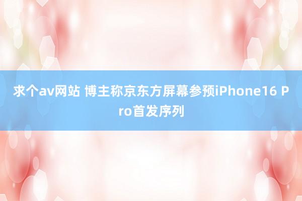 求个av网站 博主称京东方屏幕参预iPhone16 Pro首发序列