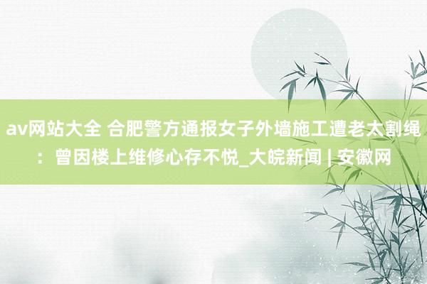 av网站大全 合肥警方通报女子外墙施工遭老太割绳：曾因楼上维修心存不悦_大皖新闻 | 安徽网