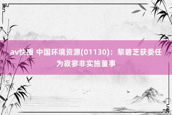 av快播 中国环境资源(01130)：黎碧芝获委任为寂寥非实施董事