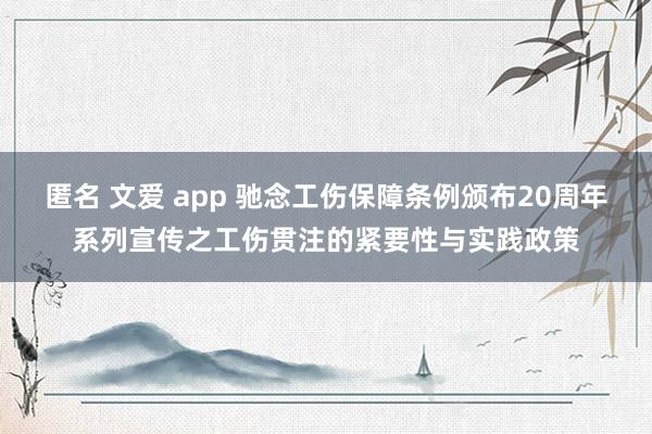 匿名 文爱 app 驰念工伤保障条例颁布20周年系列宣传之工伤贯注的紧要性与实践政策