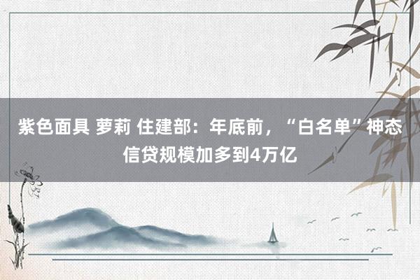 紫色面具 萝莉 住建部：年底前，“白名单”神态信贷规模加多到4万亿