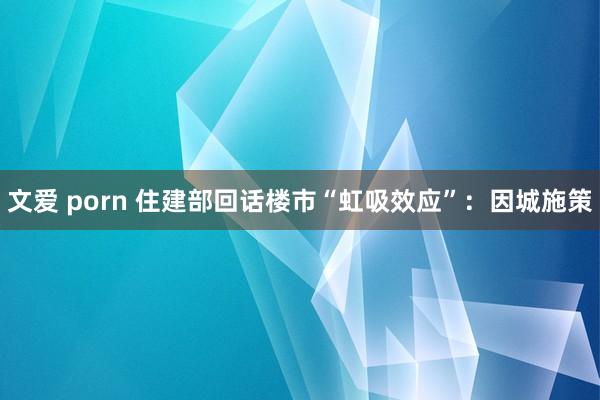 文爱 porn 住建部回话楼市“虹吸效应”：因城施策