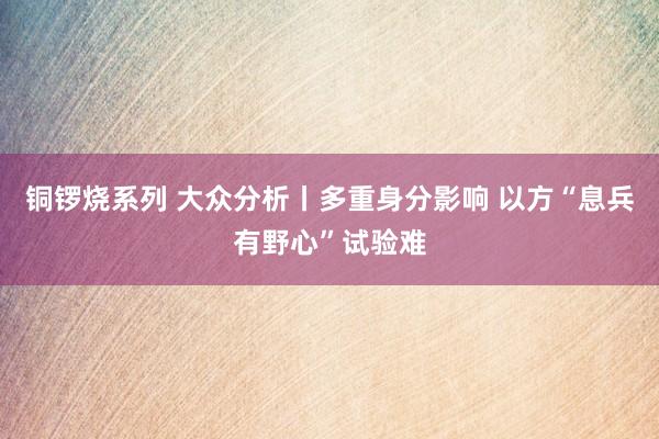 铜锣烧系列 大众分析丨多重身分影响 以方“息兵有野心”试验难