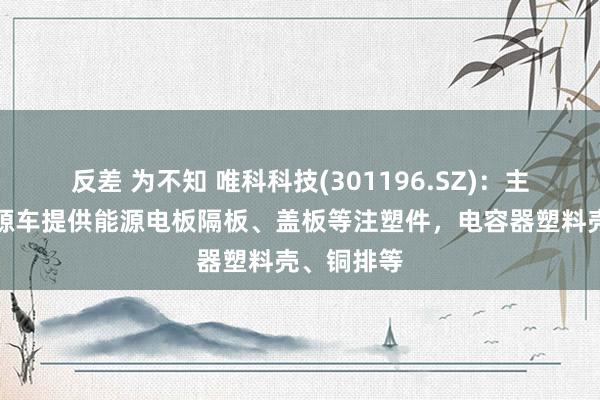 反差 为不知 唯科科技(301196.SZ)：主要为新能源车提供能源电板隔板、盖板等注塑件，电容器塑料壳、铜排等