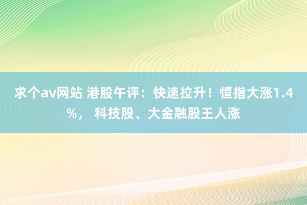 求个av网站 港股午评：快速拉升！恒指大涨1.4%， 科技股、大金融股王人涨