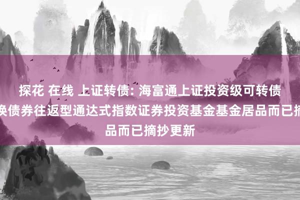 探花 在线 上证转债: 海富通上证投资级可转债及可交换债券往返型通达式指数证券投资基金基金居品而已摘抄更新