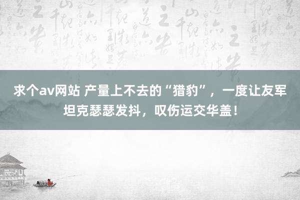 求个av网站 产量上不去的“猎豹”，一度让友军坦克瑟瑟发抖，叹伤运交华盖！