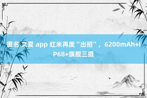 匿名 文爱 app 红米再度“出招”，6200mAh+IP68+旗舰三摄